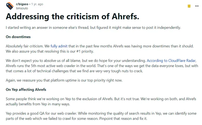 addressing the criticism of ahrefs