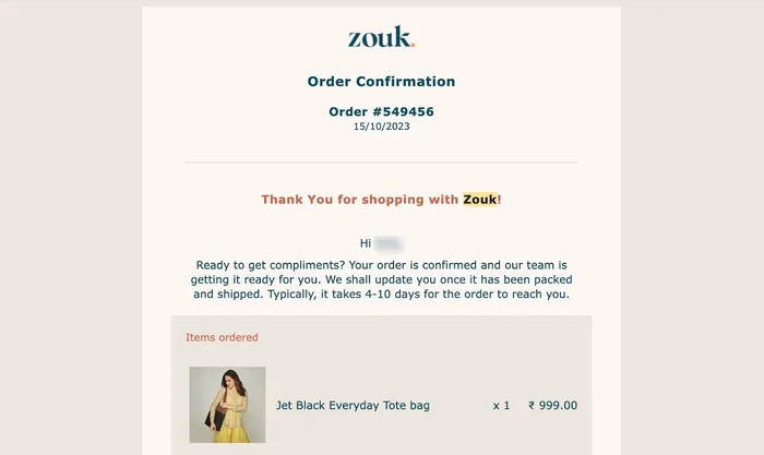 order confirmation email order confirmation email